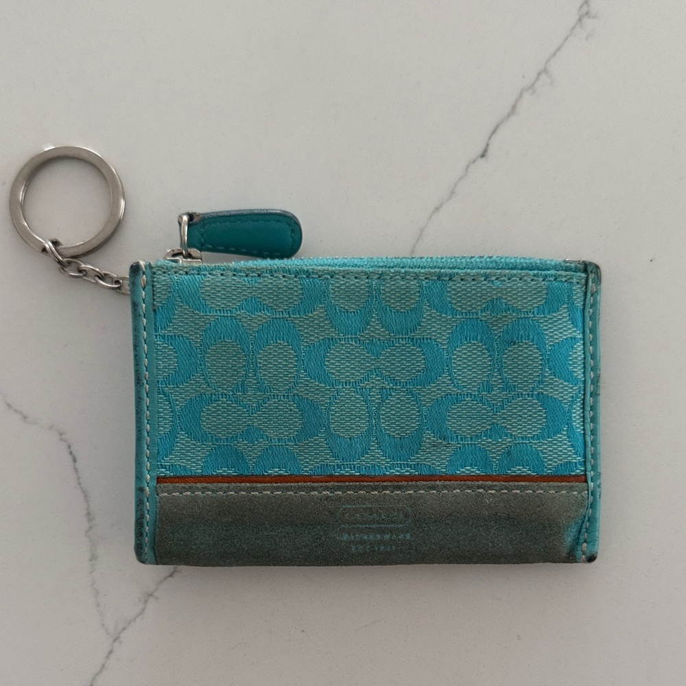 Coach Turquoise Floral Keychain Wallet